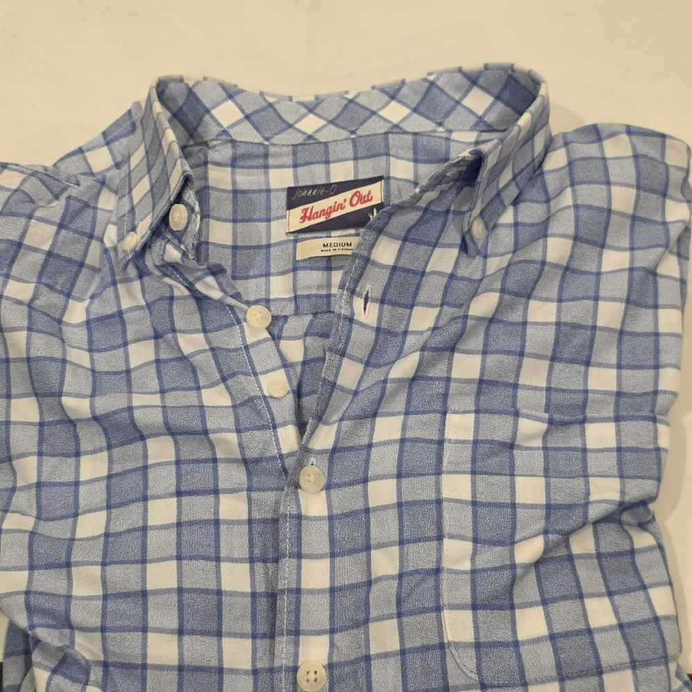 Johnnie-O Men's Blue Plaid Long Sleeve Button Down Shirt Medium